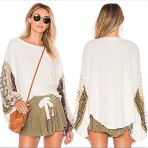 We The Free Free People Blossom Ivory color Thermal Top with billow sleeves